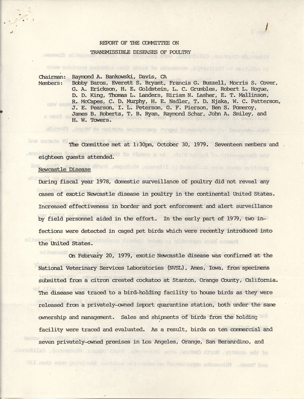 American Association of Avian Pathologists report of the committee on transmissible diseases of poultry