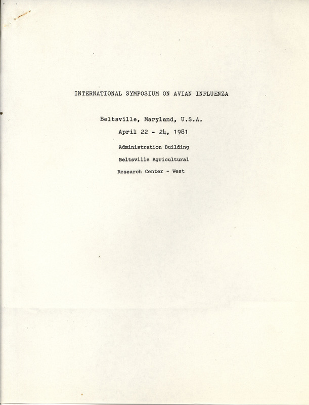 Schedule of events and opening address for an international symposium on avian influenza in Beltsville, Maryland on April 22-24, 1981.