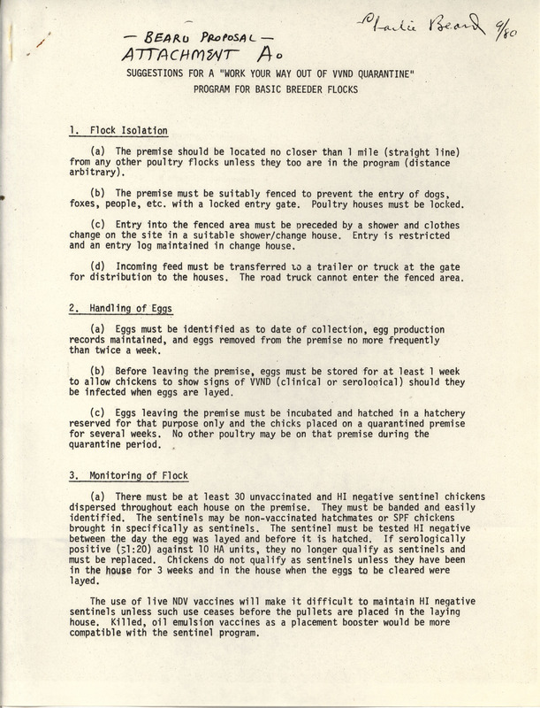 American Association of Avian Pathologists program describing procedures of a quarantine for basic breeder flocks.