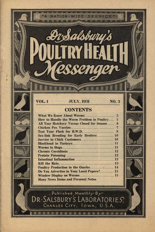 A Journal gathering articles related to veterinary practice in poultry from July 1931.