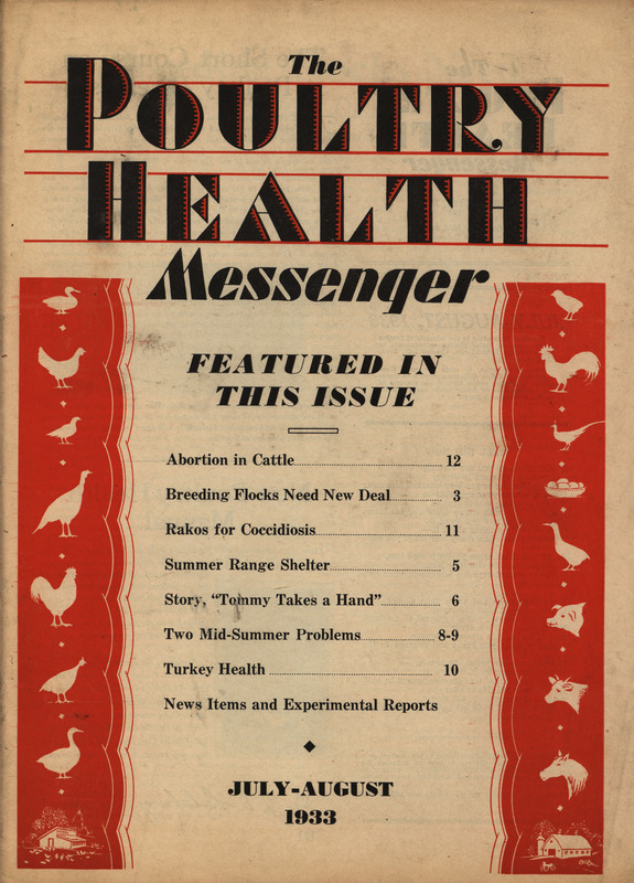 A Journal gathering articles related to veterinary practice in poultry from July-August 1933.