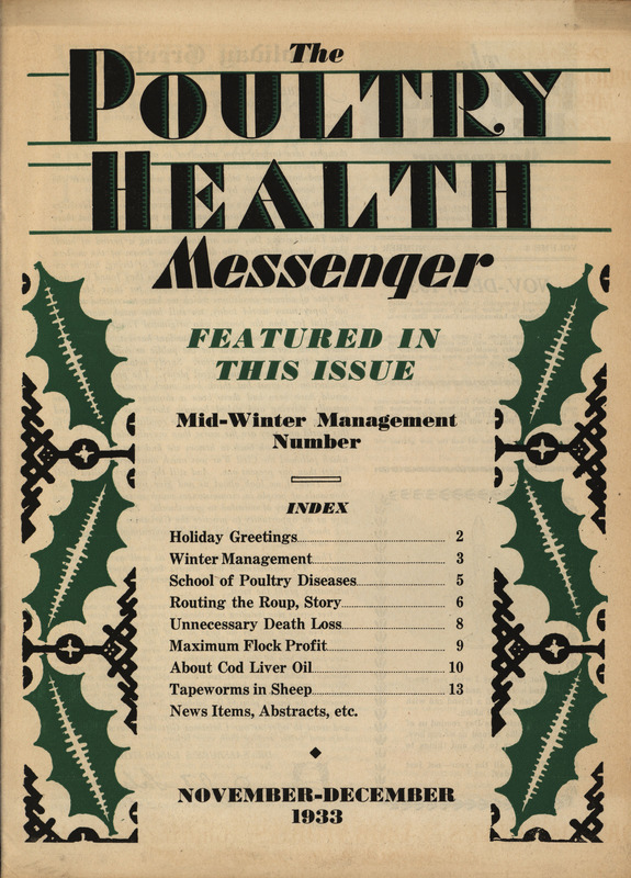 A Journal gathering articles related to veterinary practice in poultry from November-December 1933.