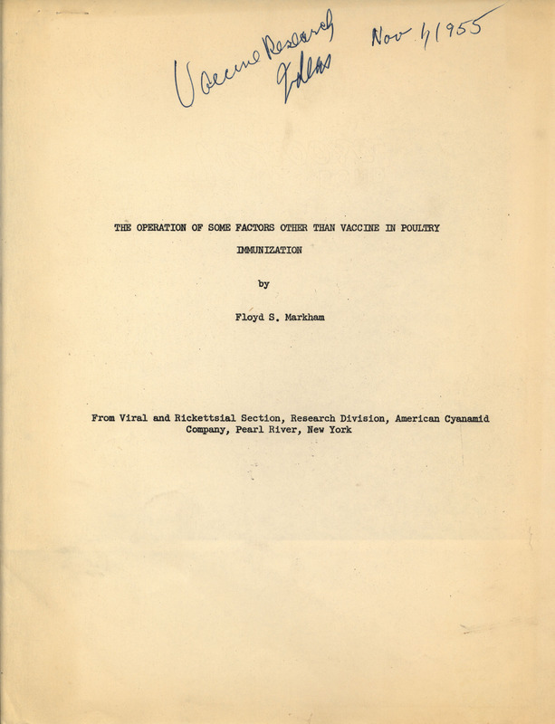 Report on the immunization treatments in poultry other than vaccination from 1955.