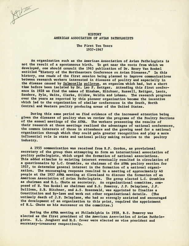Item from a series of AAAP records containing materials that document the formation of the Association, including correspondence between many charter members.