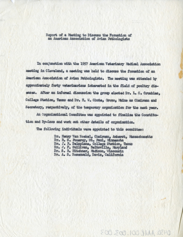 Item from a series of AAAP records containing materials that document the formation of the Association, including correspondence between many charter members.