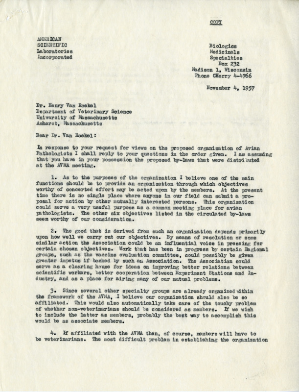 Item from a series of AAAP records containing materials that document the formation of the Association, including correspondence between many charter members.