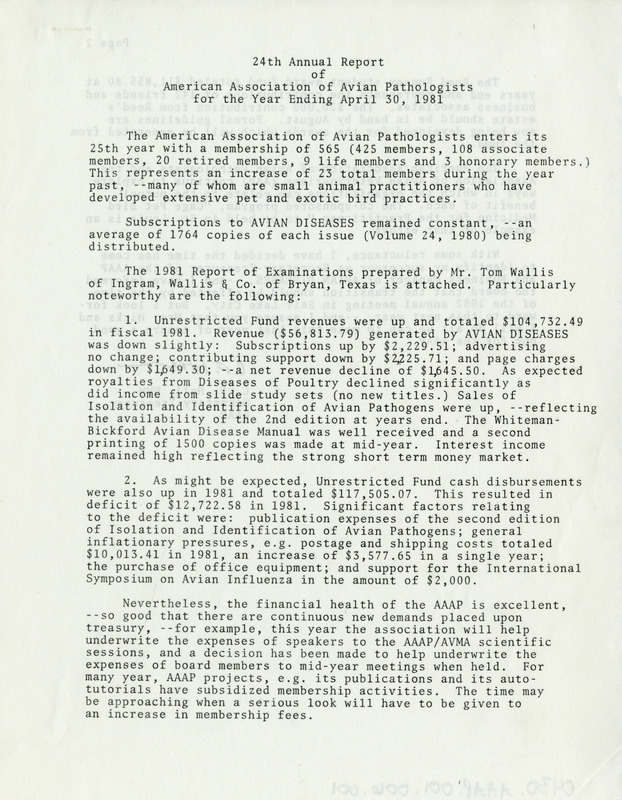 Item from a series of AAAP records containing committee member assignments, membership committee interest surveys, committee reports, and correspondence that reflect the varied interests of the Association.