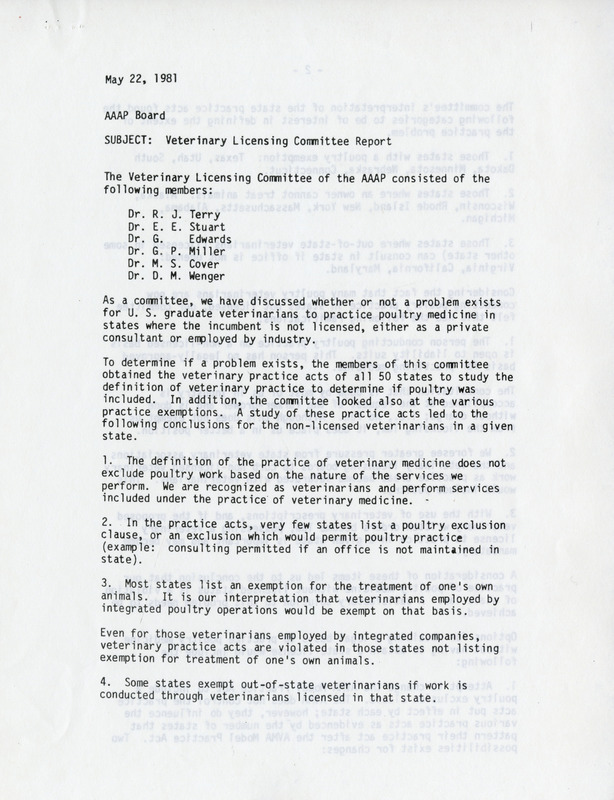 Item from a series of AAAP records containing committee member assignments, membership committee interest surveys, committee reports, and correspondence that reflect the varied interests of the Association.