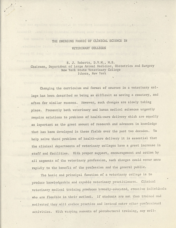 Report by S. J. Roberts describing the situation of clinical work in veterinary education.