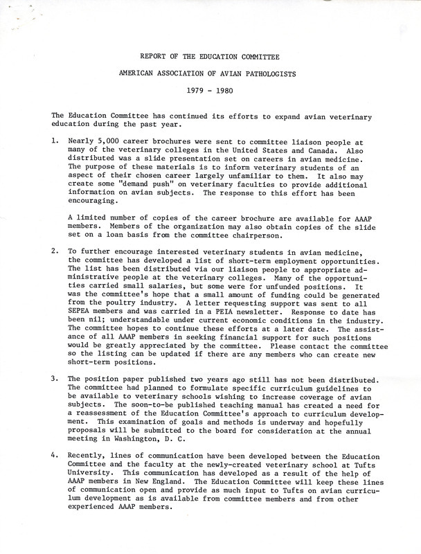 Item from a series of AAAP records containing committee member assignments, membership committee interest surveys, committee reports, and correspondence that reflect the varied interests of the association.
