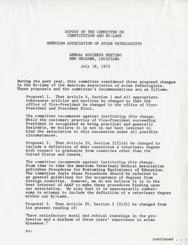 Item from a series of AAAP records containing the meeting minutes and annual reports of the Board of Directors, newsletters, reports, financial statements, and copies of the constitution and bylaws.