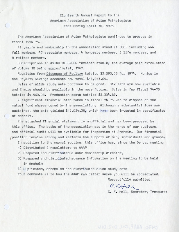 Item from a series of AAAP records containing the meeting minutes and annual reports of the Board of Directors, newsletters, reports, financial statements, and copies of the constitution and bylaws.