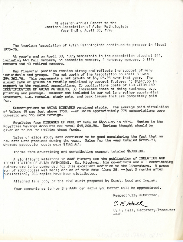 Item from a series of AAAP records containing the meeting minutes and annual reports of the Board of Directors, newsletters, reports, financial statements, and copies of the constitution and bylaws.
