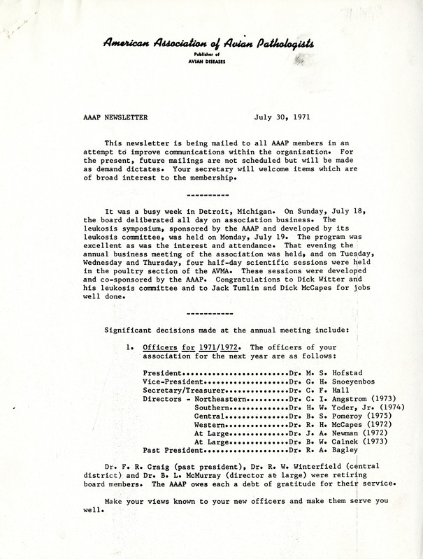 Item from a series of AAAP records containing meeting minutes and annual reports of the Board of Directors, newsletters, reports, financial statements, and copies of the constitution and bylaws.