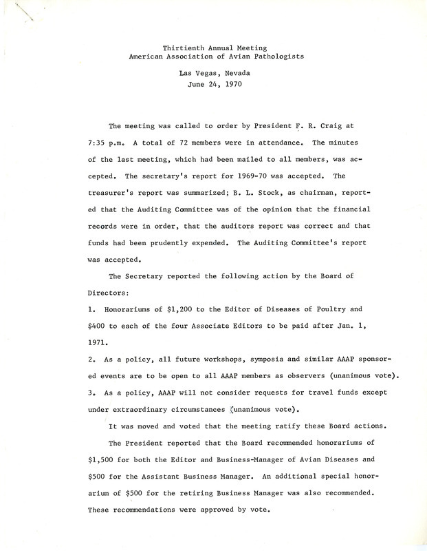 Item from a series of AAAP records containing meeting minutes and annual reports of the Board of Directors, newsletters, reports, financial statements, and copies of the constitution and bylaws. Annotation: Page 3 is missing.