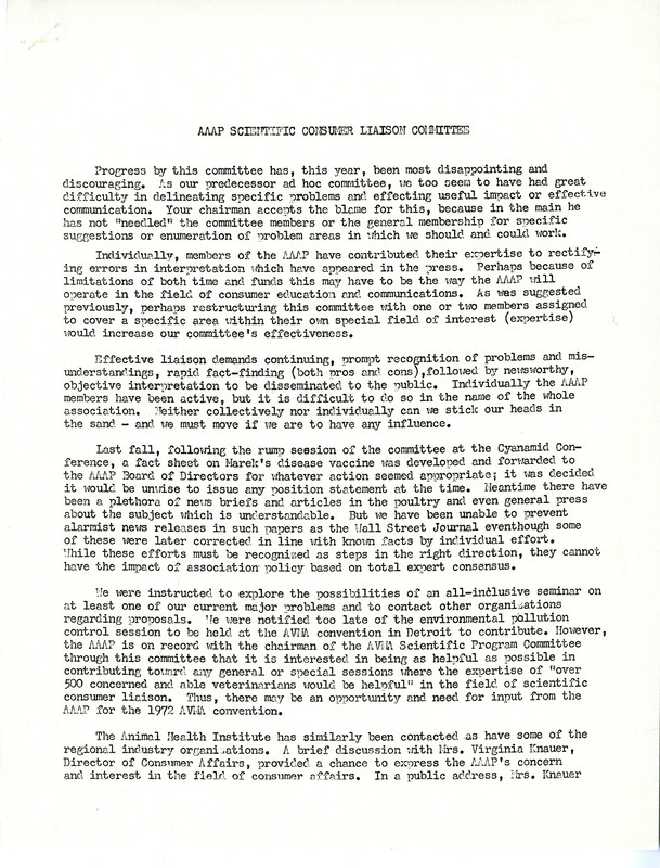 Item from a series of AAAP records containing meeting minutes and annual reports of the Board of Directors, newsletters, reports, financial statements, and copies of the constitution and bylaws.