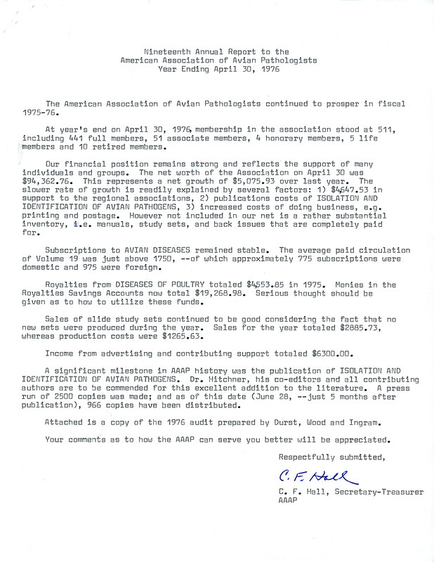 Item from a series of AAAP records containing meeting minutes and annual reports of the Board of Directors, newsletters, reports, financial statements, and copies of the constitution and bylaws.