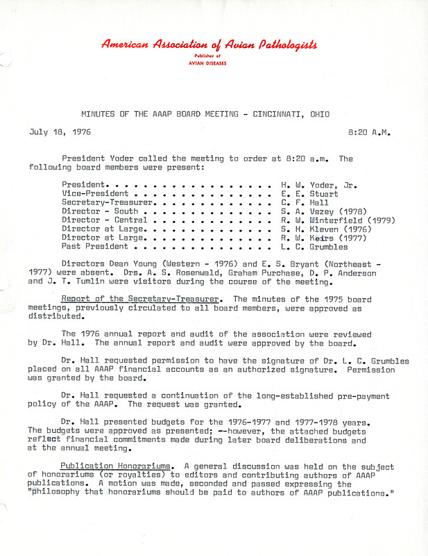 Item from a series of AAAP records containing meeting minutes and annual reports of the Board of Directors, newsletters, reports, financial statements, and copies of the constitution and bylaws.
