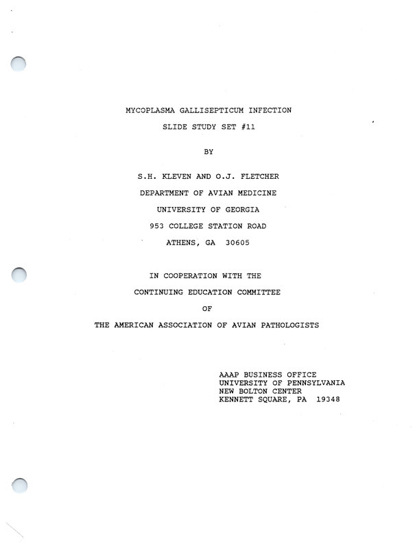 Item from a series of AAAP records containing slide study sets, which consist of slides and their accompanying texts. The slide study sets mainly cover poultry diseases and their diagnosis, but also include other topics such as biotechnology in avian medicine and careers in avian medicine.
