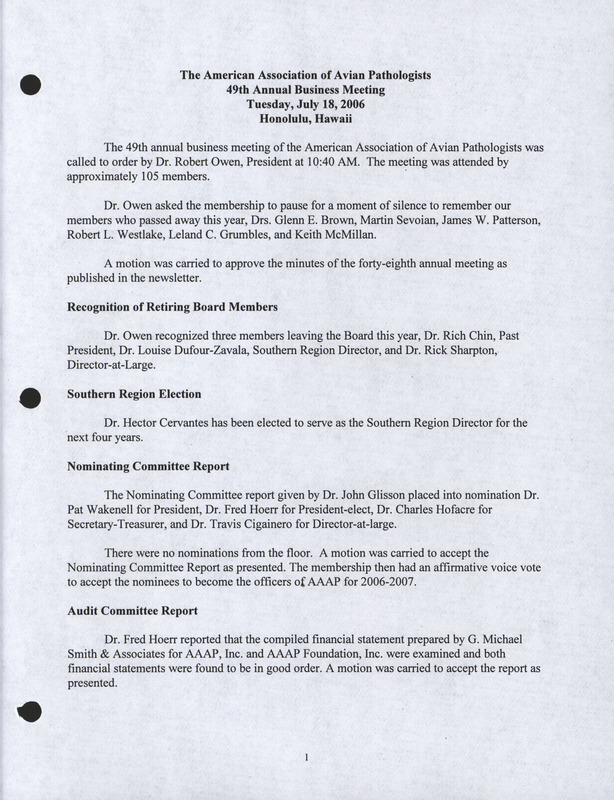 Item from a series of AAAP records containing meeting minutes and annual reports of the Board of Directors, newsletters, reports, financial statements, and copies of the constitution and by-laws. Annotation: As per the folder title, the geographic location is Washington, D.C. However, as per the actual item, it is Honolulu, Hawaii.