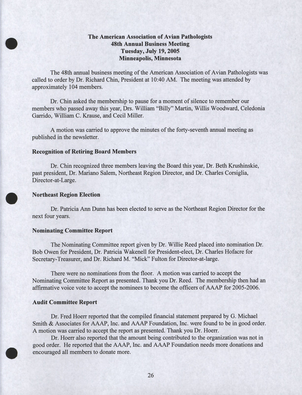 Item from a series of AAAP records containing meeting minutes and annual reports of the Board of Directors, newsletters, reports, financial statements, and copies of the constitution and by-laws. Annotation: As per the folder title, the geographic location is Honolulu. However, as per the actual item, it is Minneapolis, Minnesota.