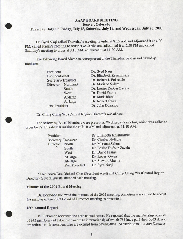Item from a series of AAAP records containing meeting minutes and annual reports of the Board of Directors, newsletters, reports, financial statements, and copies of the constitution and by-laws. Annotation: As per the folder title, the geographic location is Philadelphia. However, as per the actual item, it is Denver, Colorado.