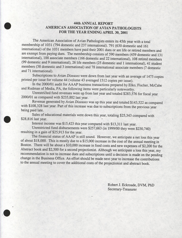 Item from a series of AAAP records containing meeting minutes and annual reports of the Board of Directors, newsletters, reports, financial statements, and copies of the constitution and by-laws.