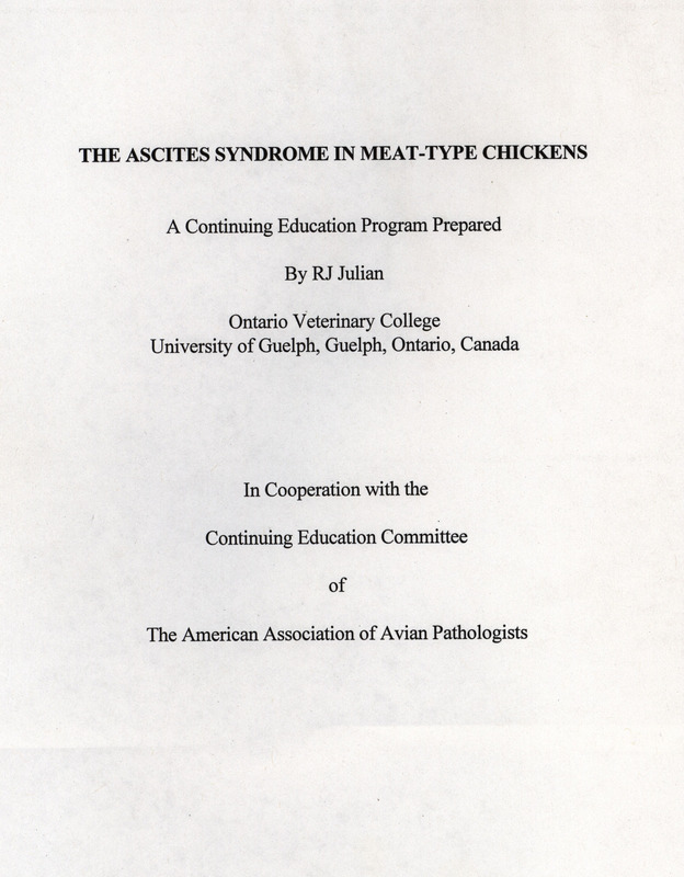 A program on the Ascites Syndrome in meat-type chickens prepared for the continuing education committee of the American Association of Avian Pathologists.