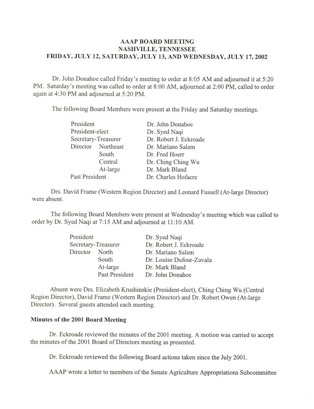 Item from a series of AAAP records containing meeting minutes and annual reports of the Board of Directors, newsletters, reports, financial statements, and copies of the constitution and bylaws. Annotation: As per the folder title, the geographic location is Denver, Colorado. However, as per the actual item, it is Nashville, Tennessee.