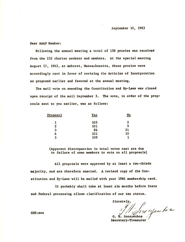 Item from a series of AAAP records containing committee member assignments, membership committee interest surveys, committee reports and correspondence that reflect the varied interests of the Association.