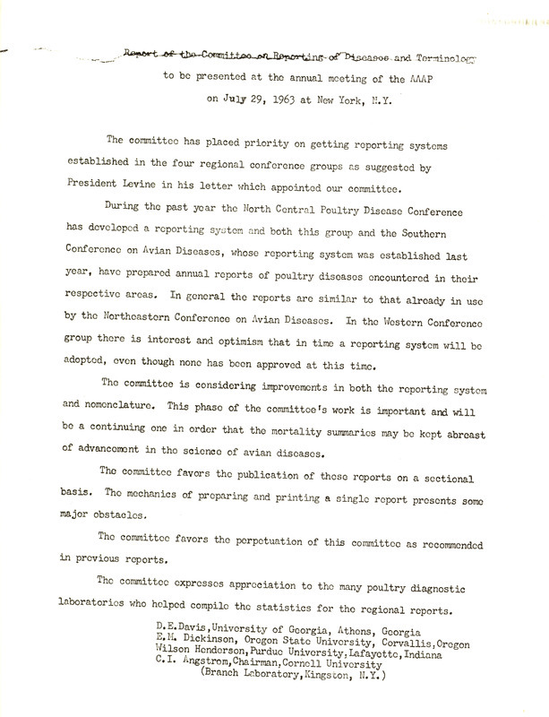 Item from a series of AAAP records containing committee member assignments, membership committee interest surveys, committee reports and correspondence that reflect the varied interests of the Association.
