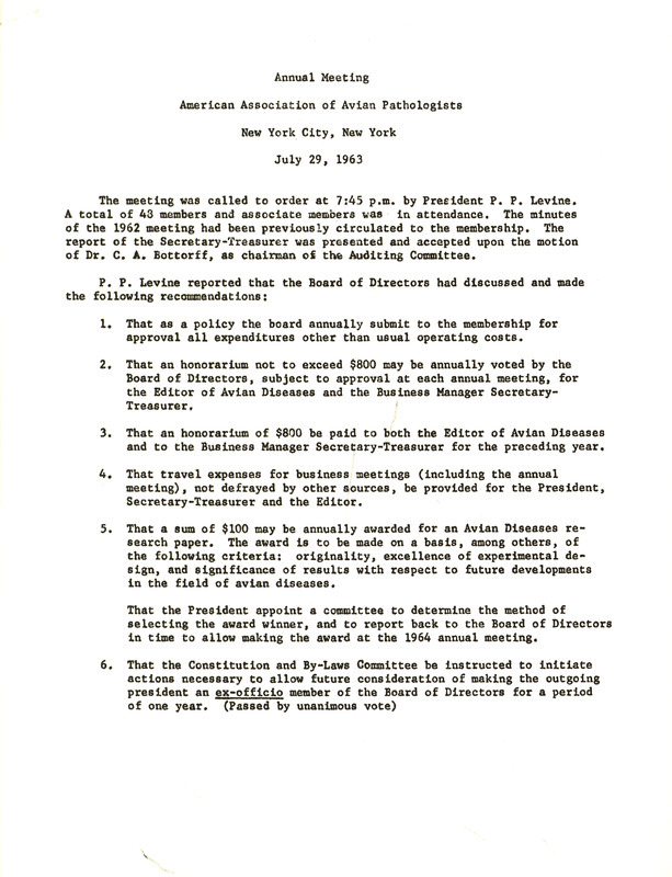 Item from a series of AAAP records containing committee member assignments, membership committee interest surveys, committee reports and correspondence that reflect the varied interests of the Association.