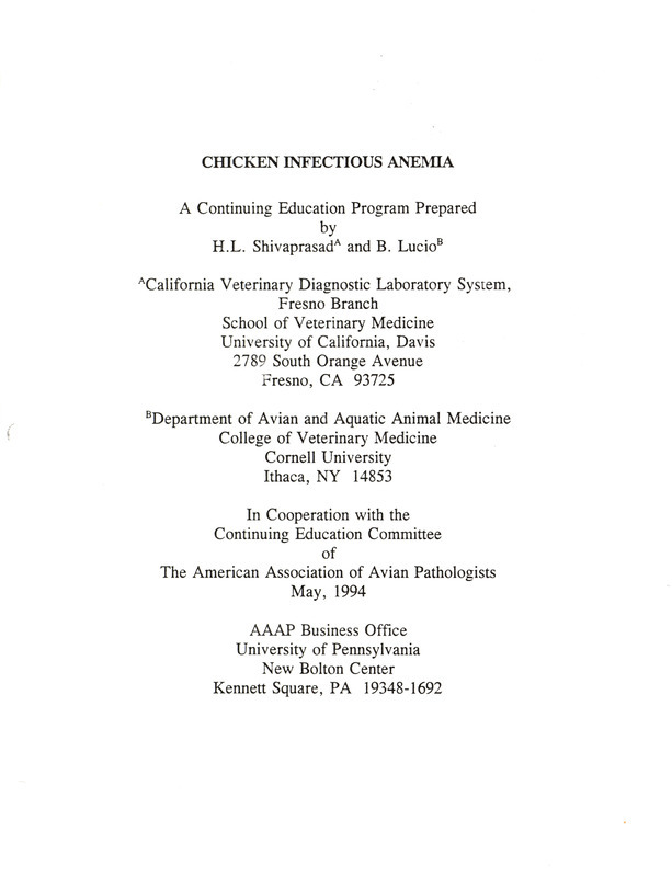 Item from a series of AAAP records containing slide study sets which consist of slides and their accompanying texts. The slide study sets mainly cover poultry diseases and their diagnosis, but also include other topics such as biotechnology in avian medicine and careers in avian medicine.