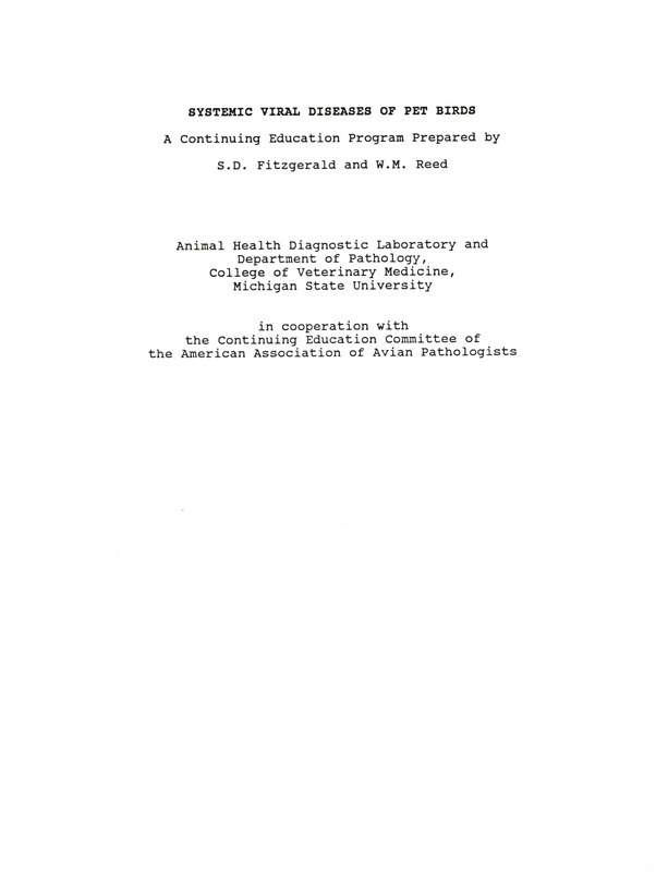 Item from a series of AAAP records containing slide study sets which consist of slides and their accompanying texts. The slide study sets mainly cover poultry diseases and their diagnosis, but also include other topics such as biotechnology in avian medicine and careers in avian medicine.