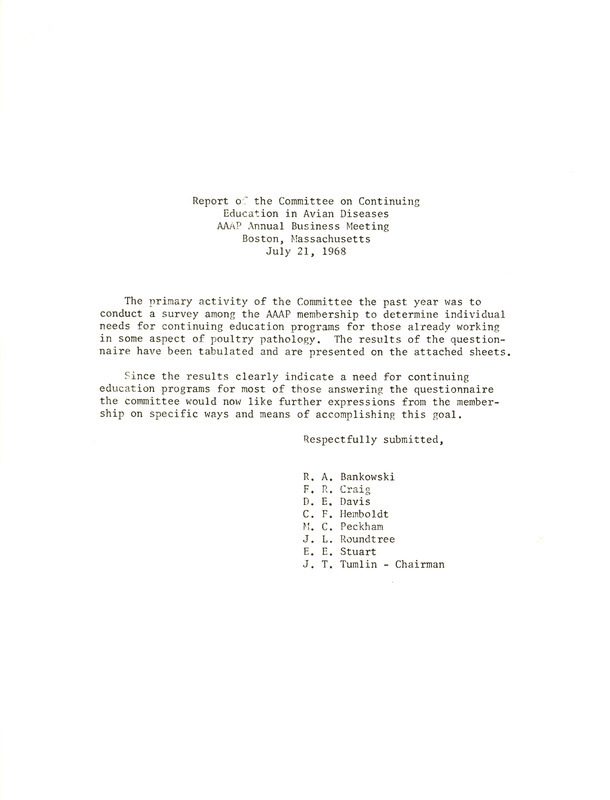 Item from a series of AAAP records containing committee member assignments, membership committee interest surveys, committee reports and correspondence that reflect the varied interests of the Association.