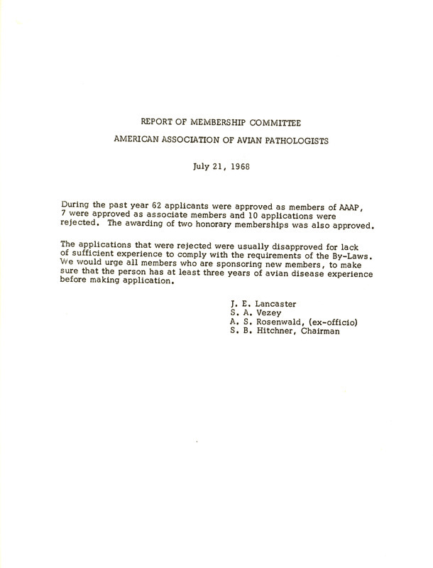 Item from a series of AAAP records containing committee member assignments, membership committee interest surveys, committee reports and correspondence that reflect the varied interests of the Association.