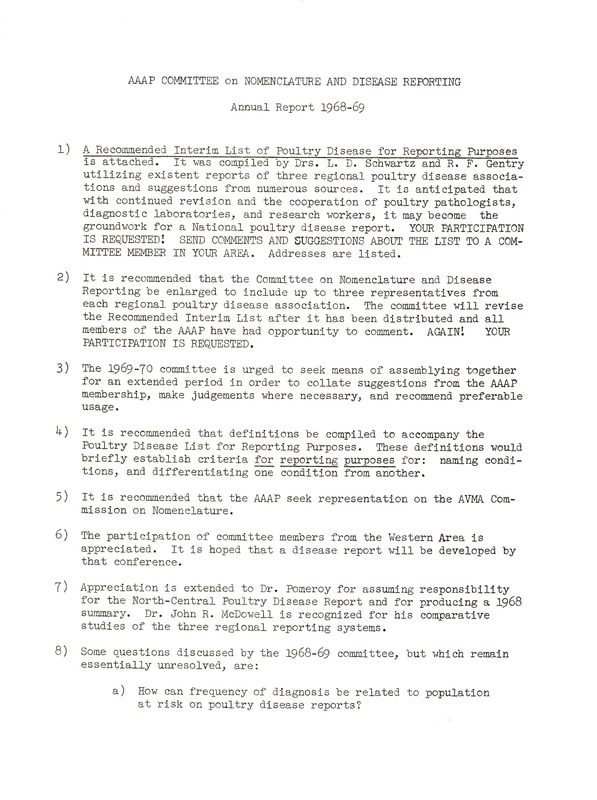 Item from a series of AAAP records containing committee member assignments, membership committee interest surveys, committee reports and correspondence that reflect the varied interests of the Association.