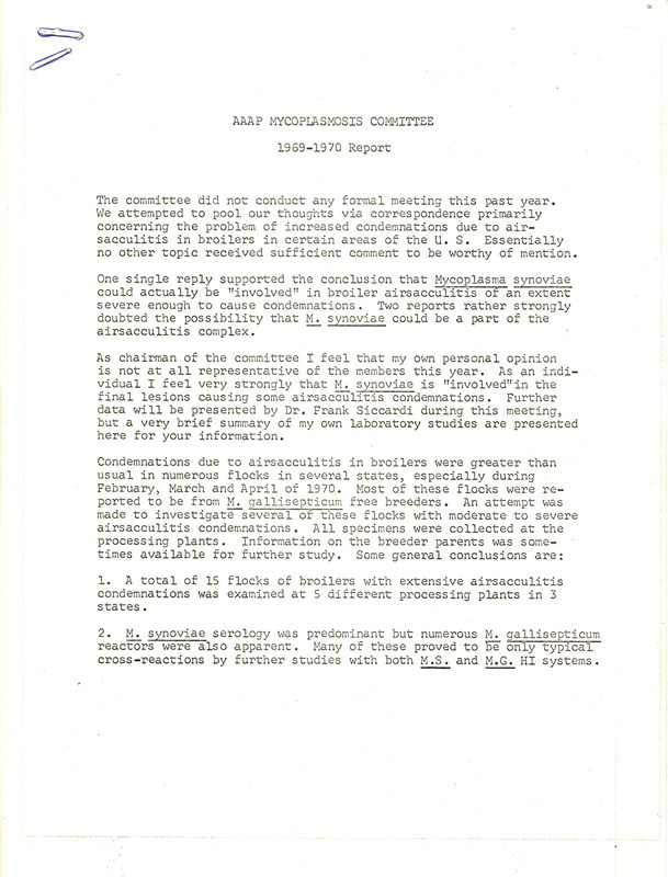 Item from a series of AAAP records containing committee member assignments, membership committee interest surveys, committee reports and correspondence that reflect the varied interests of the Association.