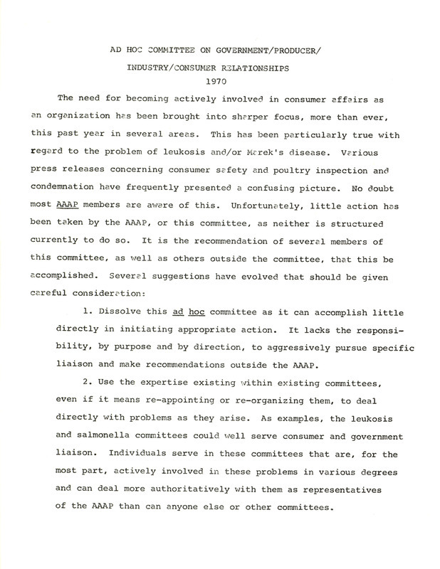 Item from a series of AAAP records containing committee member assignments, membership committee interest surveys, committee reports and correspondence that reflect the varied interests of the Association.