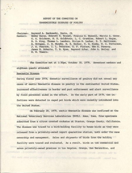 American Association of Avian Pathologists report of the committee on transmissible diseases of poultry