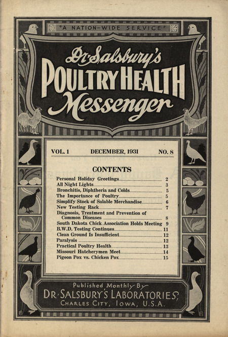 A Journal gathering articles related to veterinary practice in poultry from December 1931.