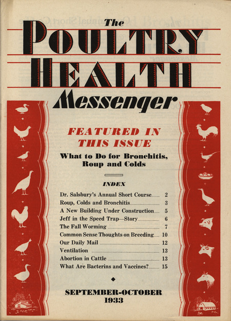 A Journal gathering articles related to veterinary practice in poultry from September-October 1933.