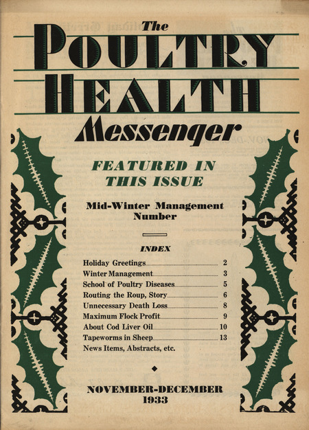 A Journal gathering articles related to veterinary practice in poultry from November-December 1933.