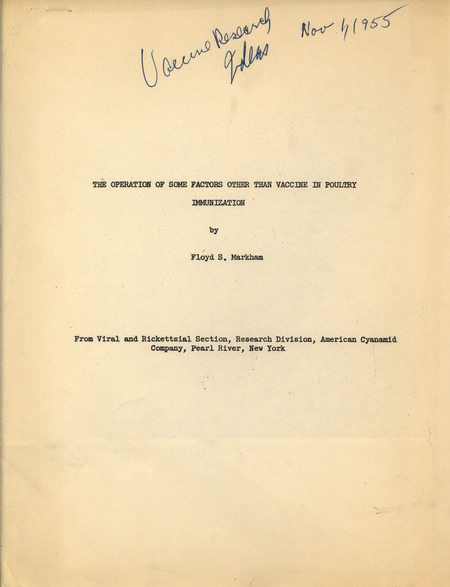 Report on the immunization treatments in poultry other than vaccination from 1955.