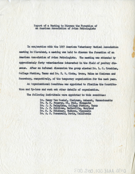 Item from a series of AAAP records containing materials that document the formation of the Association, including correspondence between many charter members.