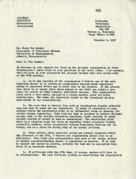 Item from a series of AAAP records containing materials that document the formation of the Association, including correspondence between many charter members.