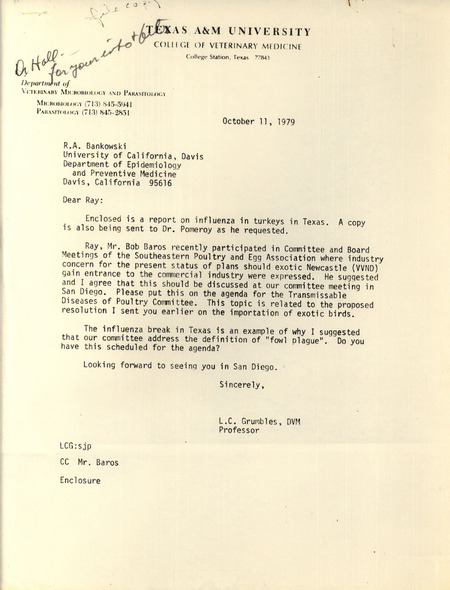 American Association of Avian Pathologists newsletter from November 1979; including a message from the president, 1980 meeting planning, and other announcements.