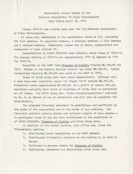 Item from a series of AAAP records containing the meeting minutes and annual reports of the Board of Directors, newsletters, reports, financial statements, and copies of the constitution and bylaws.