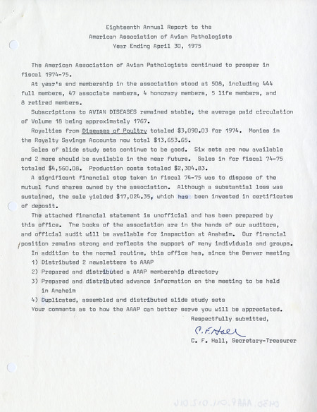 Item from a series of AAAP records containing the meeting minutes and annual reports of the Board of Directors, newsletters, reports, financial statements, and copies of the constitution and bylaws.