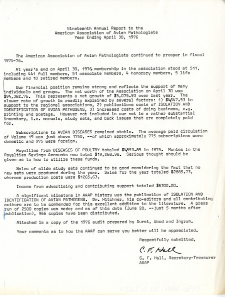 Item from a series of AAAP records containing the meeting minutes and annual reports of the Board of Directors, newsletters, reports, financial statements, and copies of the constitution and bylaws.
